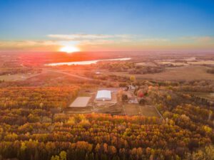 Aerial image of the sunset and property at 9255 County Road 6 Independence, MN 55359